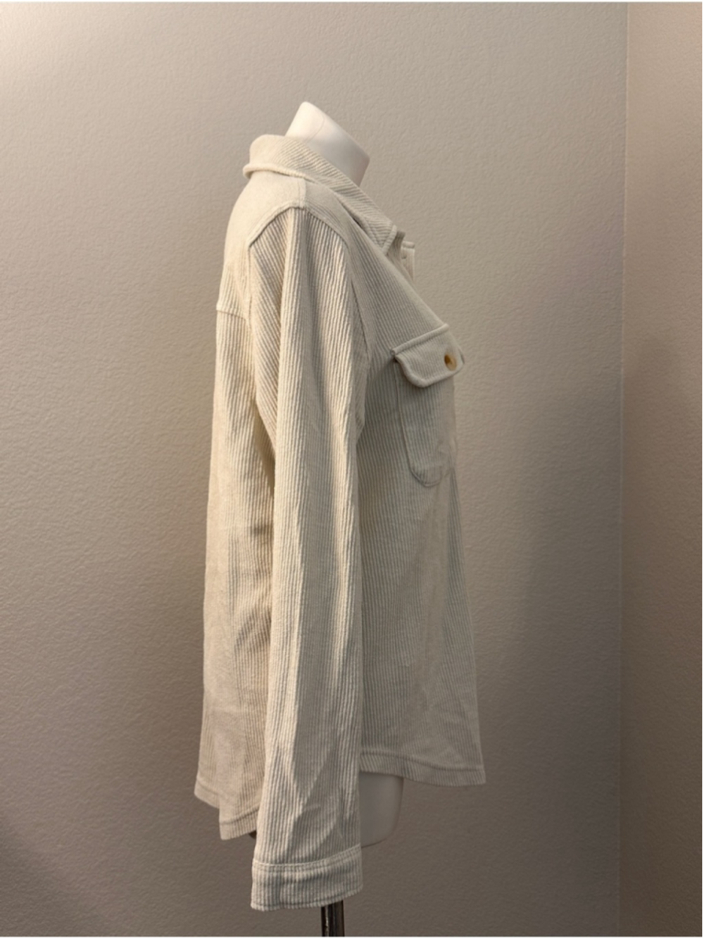 Thread & Supply Cream Ribbed Button-Front Utility Shacket - Picture 2 of 8